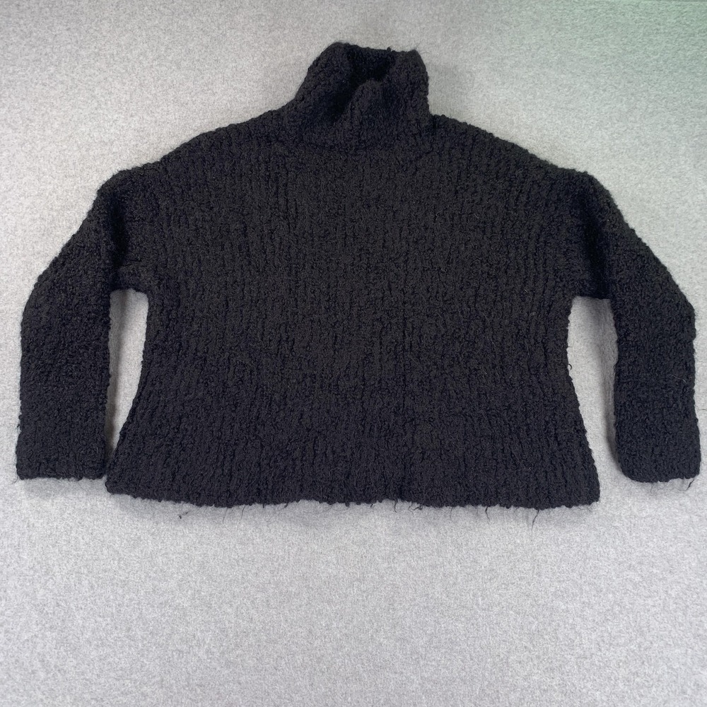 Eileen Fisher Sweater Womens Petite Small Black Alpaca Turtleneck Pullover Knit